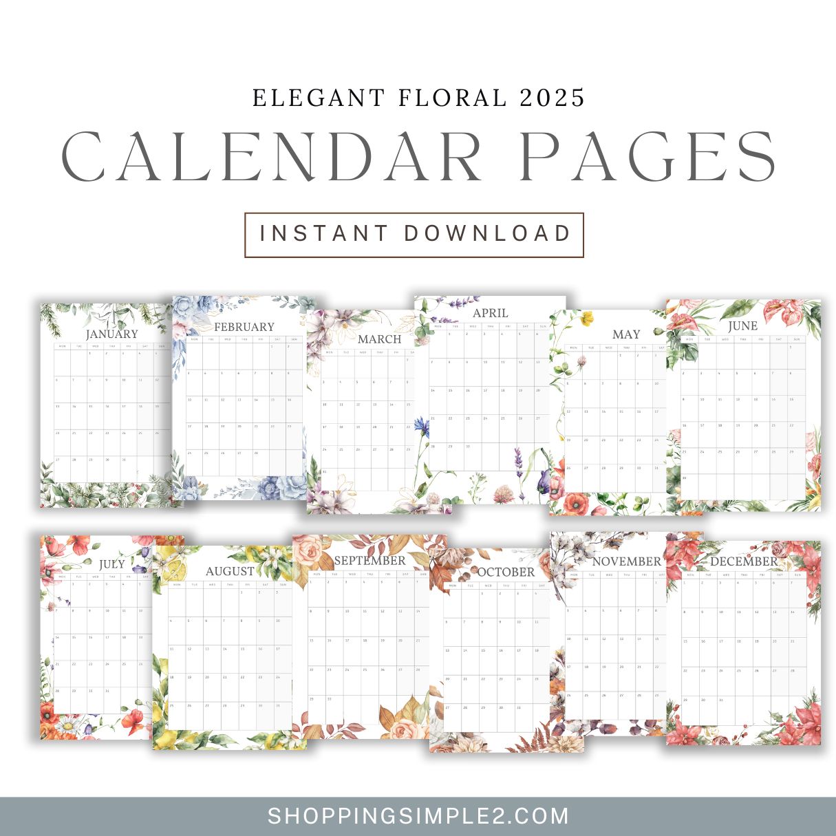 2025 Printable Floral Calendar
