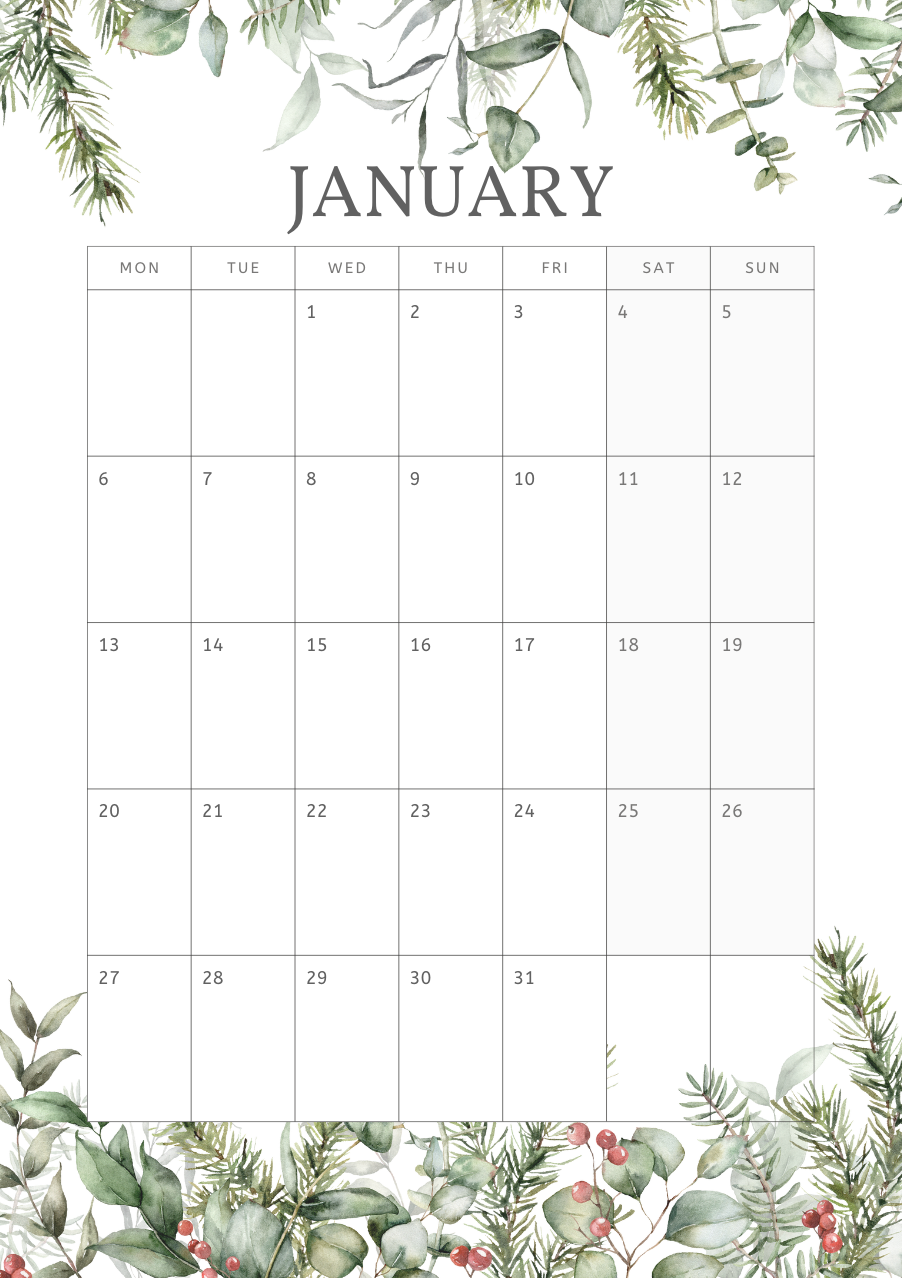 2025 Printable Floral Calendar